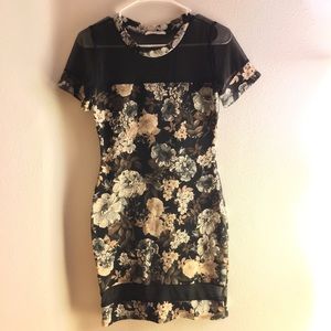 Floral Bodycon Dress with Mesh Detailing